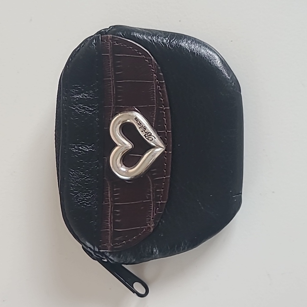 Brighton Black Leather Heart Coin Pouch Croc Design Black Brown